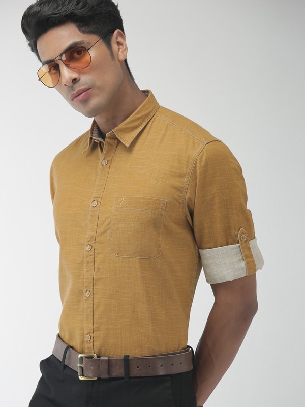 Light Brown Solid Full Sleeve Shirt